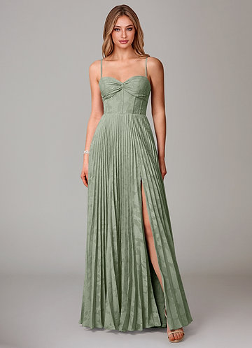 Azazie Akiko Brautjungfernkleider A-Linie Herzausschnitt Blumen-Burnout Kleid Agave image1