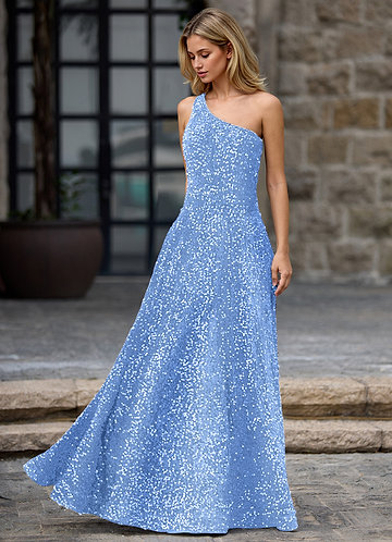 Opulent Light Blue Velvet Sequins Prom Dress image1