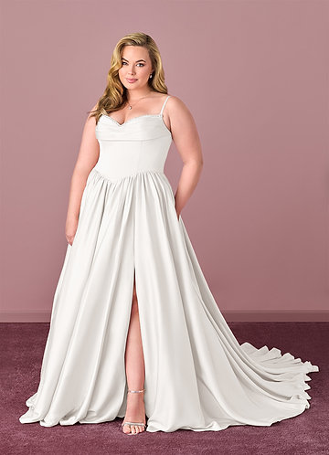 Barbie ♥ Azazie Wedding Dresses Beaded Sweetheart Cowl Dropwaist Stretch Satin Ball Gown image1