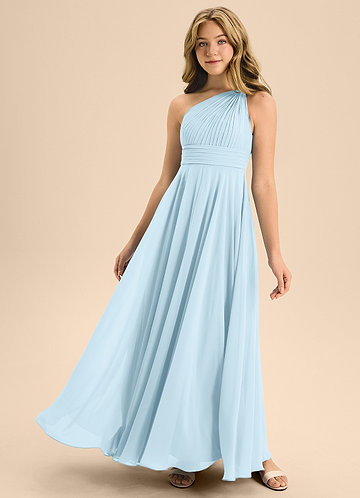 Azazie Charlize Junior Abito A-Line in Chiffon Plissettato Azzurro image1