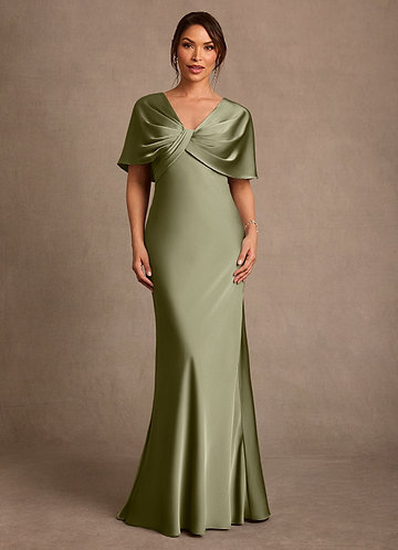 Azazie Dosia Vestidos de Madre de la Novia Vestido de Pistacho de Satén Elástico de Corte Recto con Plisado image1