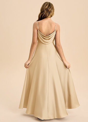 Azazie Bug Junior Robe Trapèze en Satin extensible Plissée Or image1