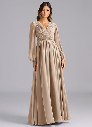taupe long sleeve bridesmaid dresses Naples Flutter Sleeve Wrap Maxi main image 0