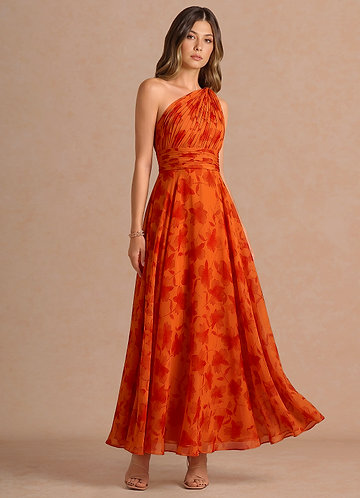 women's orange formal dress Burnt Orange Off-the-Shoulder Mermaid Prom Dress Long With Split