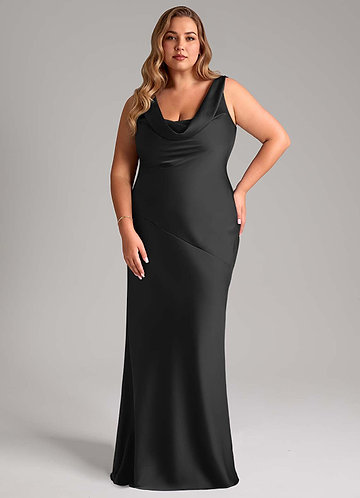 Azazie Rylina Vestidos Dama de Honor Vestido de Negro de Satén Elástico de Corte Sirena image1