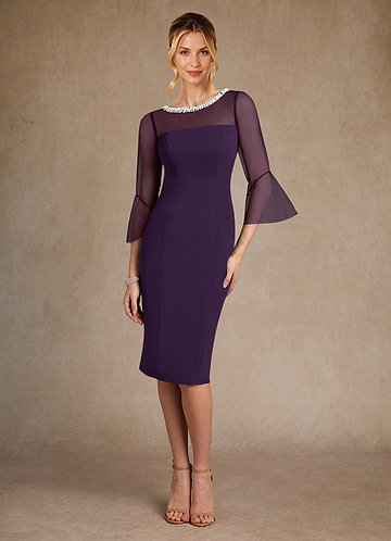 Azazie Bellevue Mother of the Brides Dresses Plum Sheath Beaded Stretch Crepe Dress image1
