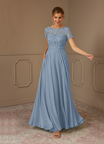 Azazie Adina Mother of the Brides Dresses Dusty Blue A-Line Boatneck Sequins Chiffon Dress image1