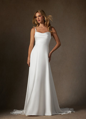 Azazie Sable Abiti da Sposa Abito A-Line in Raso Elasticizzato Pizzo Bianco Diamante image1