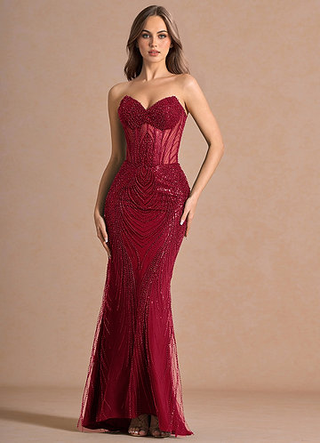 strapless open back dress 60's Vintage Design Rockabilly First Love Red Satin Flare Party Dress US10 (EU44) main image 1