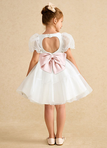 Azazie Debbie Vestidos de Niña de Flores Vestido de Marfil Rosa Ruborizado de Organza de Princesa con Escote de Corazón image1