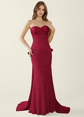 Amaryllis Burgundy Beading Corset Lace Up Back Mermaid Prom Dress image1