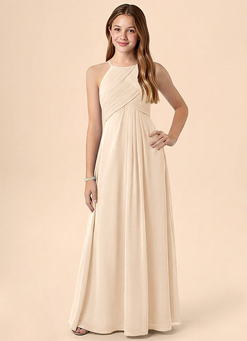 Azazie Ginny Junior Robe Trapèze en Mousseline de soie Plissée Albâtre Blanc image1