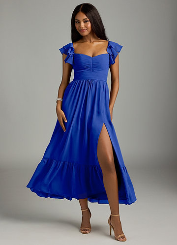 Azazie Anaya Vestidos de Dama de Honor Vestido Royal Blue de Chiffon de Linha A com Decote em coração image1