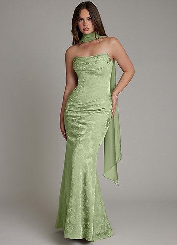 green jacquard bridesmaid dress Hannah Floor-Length Camellia Floral Bridesmaid Dress Limoncello Camellia Jacquard main image 0
