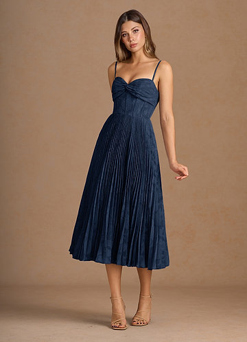 Annie Navy Pleated Midi Dress image1