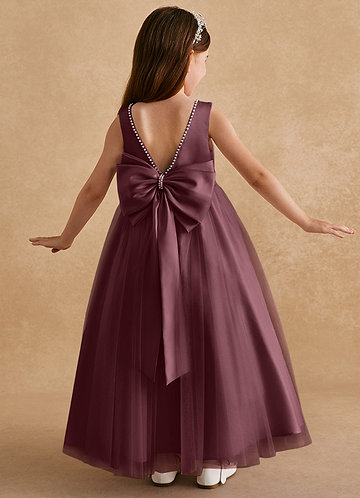 Azazie Cookie Flower Girl Dresses Sangria A-Line Bow Tulle Dress image1