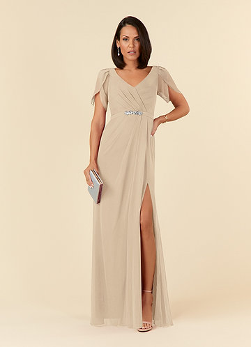 Azazie Marianne Mother of the Brides Dresses Champagne Sheath V-Neck Pleated Chiffon Dress image1 0