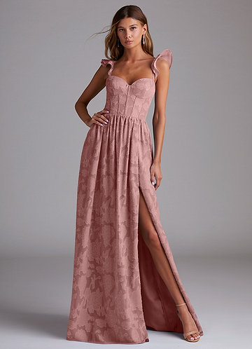 Azazie Denisse Brautjungfernkleider A-Linie Gestreift Blumen-Burnout Kleid Altrosa image1