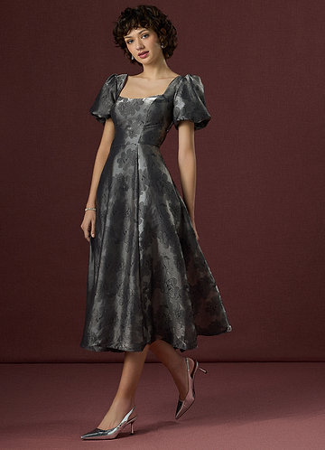 Kalani Charcoal Puff Sleeve Midi Dress image1