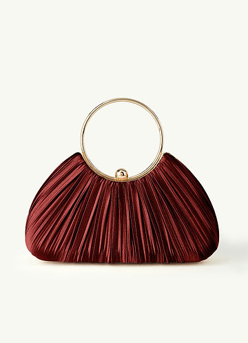 front Matching Color Metallic Satin Pleated Handbag