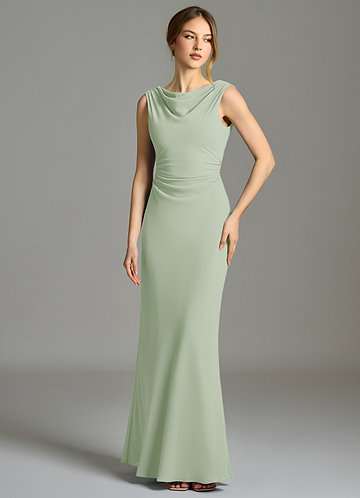 Azazie Kieryn Robes Demoiselle d'honneur Robe Sirène en Mousseline de soie Plissée Vert Sauge image1