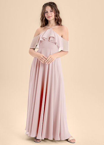 Azazie Tessabelle Junior Vestido de Rosa Rubor de Gasa de Corte en A con Vestidos sin tirantes image1