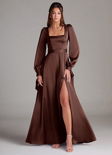 longsleeve fall dresses Lantern Long Sleeve Split Tulle Maxi Bridesmaid Dress Long Sleeve SHEIN LUNE Women's Elegant Teal