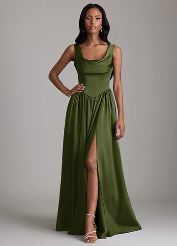 Novi Bridesmaid Dresses Olive A-Line with Pockets Stretch Satin Dress image1