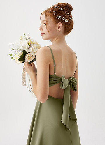 Azazie Shale Junior Pistachio A-Line Stretch Satin Dress image1