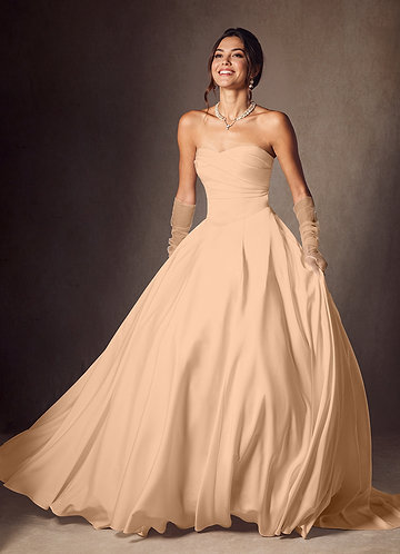 Azazie Alta Wedding Dresses Vestido Rosa Inglesa de Cetim elástico de Linha A com Sem alças image1