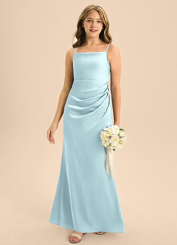 Azazie Renna Junior A-Linie Plissee Stretch-Satin Kleid Wolke Blau image1