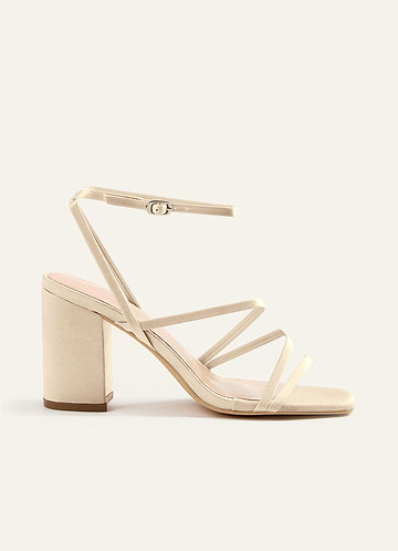 front Matching Color Matte Satin Ankle Strap Block Heel Sandals