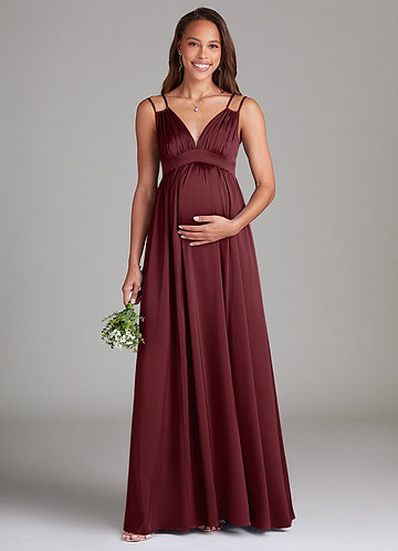 Azazie Emree Vestidos de dama de honor de maternidad Vestido de Corte En A Con bolsillos Hasta el suelo Satén Elástico image1