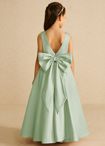 Azazie Pipsy Flower Girl Dresses Dusty Sage A-Line Bow Matte Satin Dress image1