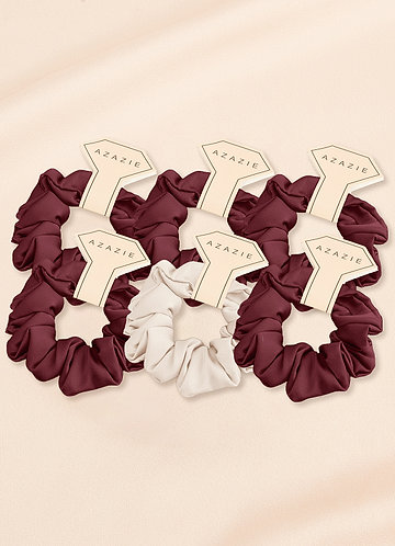 front Six-Piece Mixed Color Bridesmaid Stretch Satin Regular Size Scrunchie Set