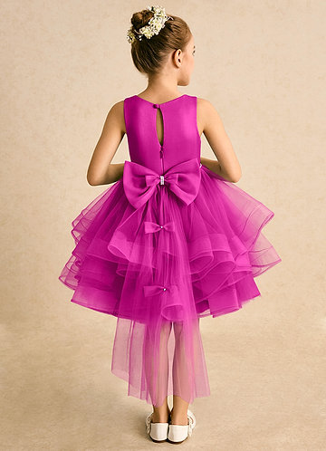 Azazie Tinie Blumenkinder Kleider Ballkleid Schleifen Tüll Kleid Fuchsia image1