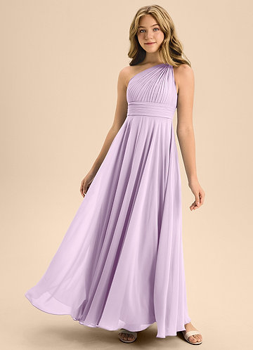 Azazie Charlize Junior Vestido Lilás Fosco de Chiffon de Linha A com Plissado image1