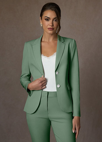 front Whitney Matcha Structured Stretch Blazer