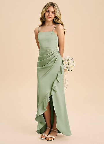 slim fit dress slacks High Low Silky Satin Junior Bridesmaid Dress – Bridal and Formal main image 0