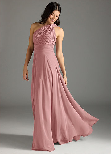 Azazie Charlize Vestidos Dama de Honor Vestido de Rosa Polvorienta de Gasa de Corte en A con Hombro unilateral image1