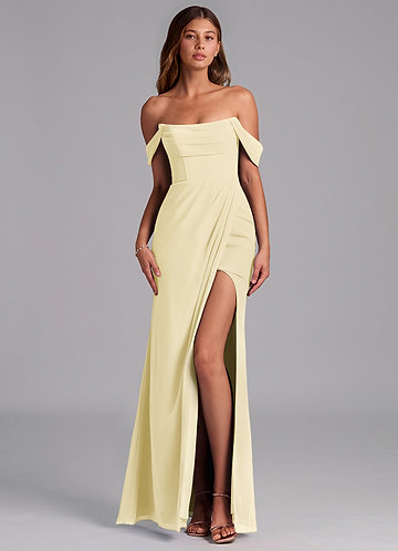 Azazie Johana Bruidsmeisjes Jurken Converteerbaar Jurk van Chiffon met Zeemeermin Off the Shoulder Citroensorbet image1