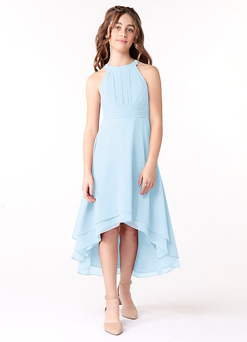 Azazie Linna Junior Vestido de Azul Cielo de Gasa de Corte En A con Plisado image1