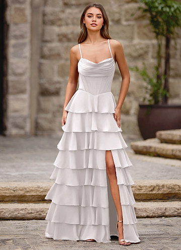 Rhythm White Ruffled A-line Prom Dress image1