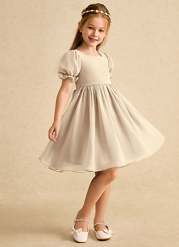 Azazie Jolie Blumenkinder Kleider A-Linie mit ärmel Chiffon Kleid Champagner image1