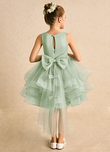Azazie Tinie Flower Girl Dresses Dusty Sage Ball-Gown Bow Tulle Dress image1