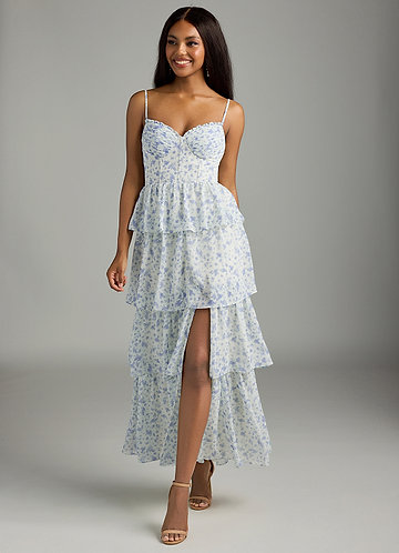 Azazie Clarice Blue And White Ditsy Floral Bridesmaid Dresses | Azazie