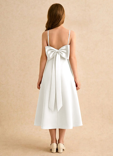 Azazie Jaella Girls Formal Sukienki dla dziewczynek sypiących kwiaty Linia A Pofałdowany Matowy satynowy Długość herbaty Sukienka image1