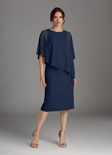 Azazie Sparrow Robe Mère de la Mariée & du Marié Robe Fourreau en Mousseline de soie Paillettes Bleu Marine Foncé image1