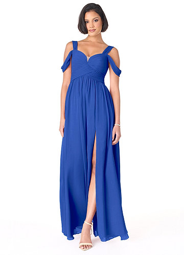 Blue off the shoulder bridesmaid dress best sale