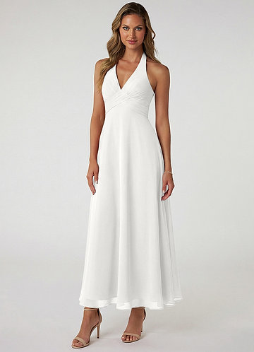 Azazie Tessie Bridesmaid Dresses White A-Line Pleated Chiffon Dress image1
